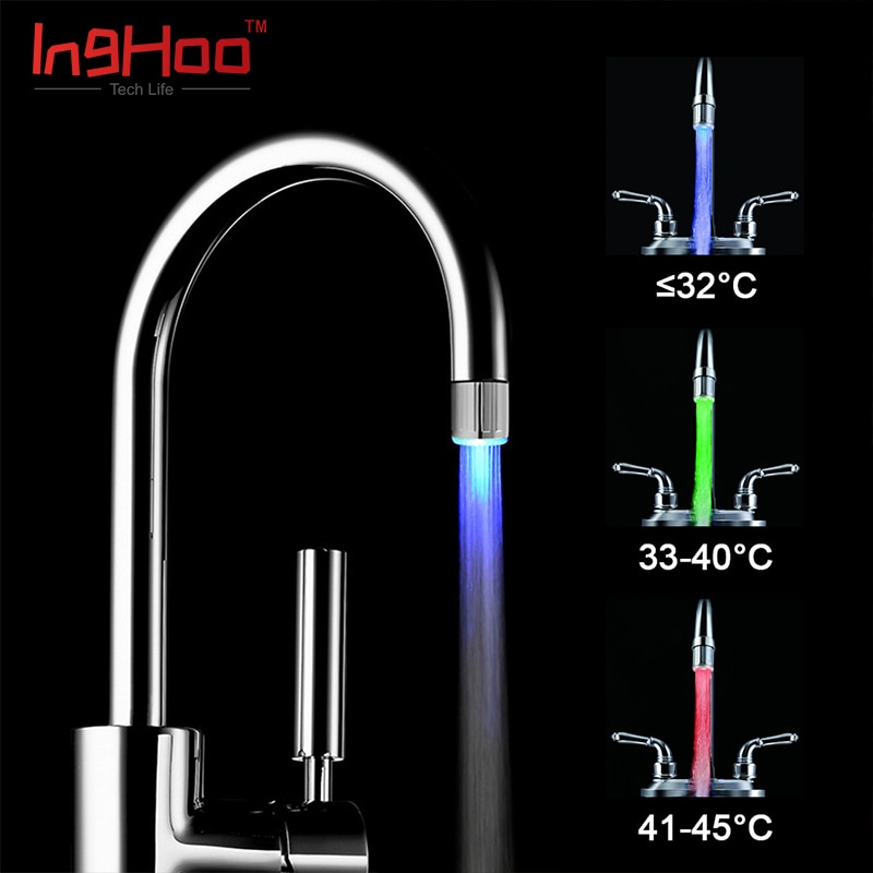 Inghoo Water Faucet LED Color atmosphere lights Change color according to water temperature 3 colors No need battery Hardware