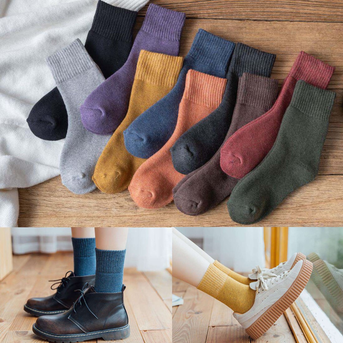 Hot Women Lady Mid Socks Casual Autumn Winter Warm Long Ankle Socks Fashion Comfortable Cotton Blend Solid Color Socks