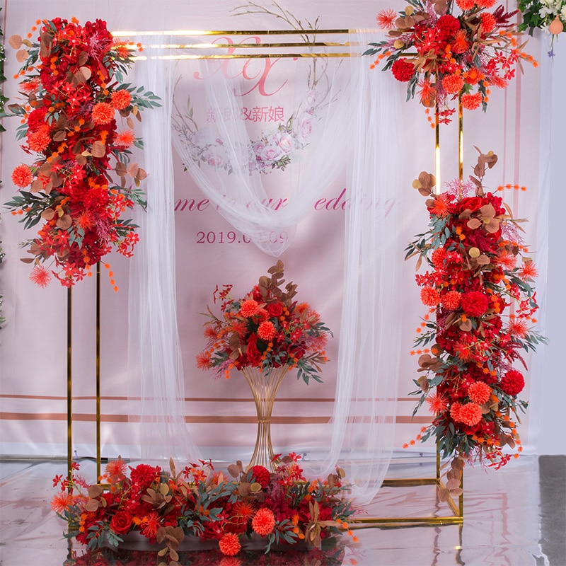 Metal Wedding Arch Frame Mariage row runner Square Backdrop Stand Background Gold Plating Outdoor Artificial Flower Door Shelf