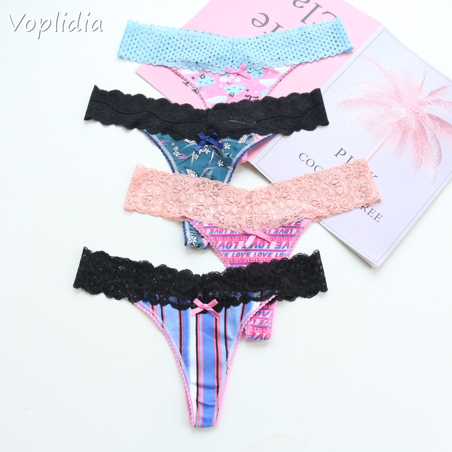 Voplidia Women's Panties Underwear Women Plus Size Sexy Lace Lingerie Panty Thongs G String Tanga T-back Seamless Female PM052