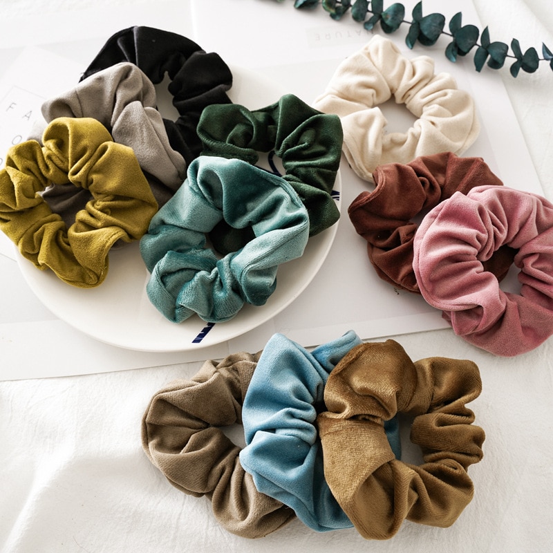 2019 Winter Soft Velvet Scrunchies Women Girls Solid Color Rubber Band Sweet Elastic Hair Bands Ponytail Holder Hair Accessories
