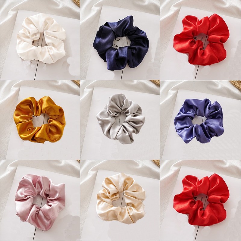 2019 New Glossy Satin Scrunchie Solid Color Elastic Hair Ties For Girls Women Ponytail Holder Hair Rubber Bands Hair Accessories