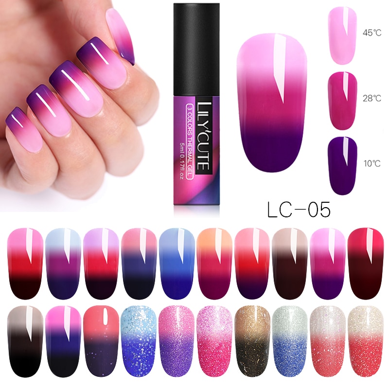 LILYCUTE 5ml 3-layers Color Changing Nail Polish Thermal Nail Gel Soak Off Nail Art UV Gel Long Lasting Chameleon Gel Nail