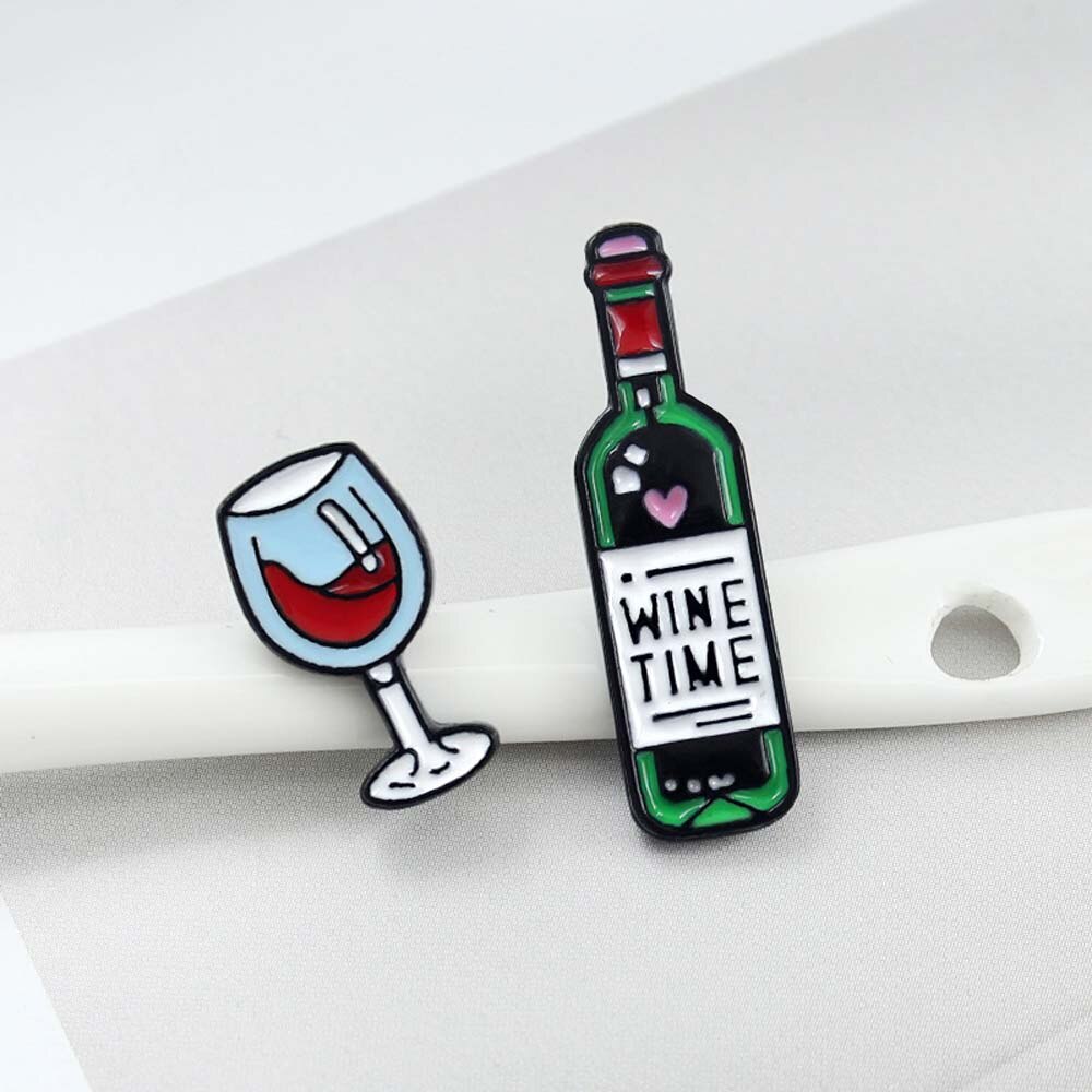 Mini Cute Wine And Wine Glasses Couple Pins Red Wine Bottle Cup Brooches Camera Enamel Pin Badge For Lovers Best Friend Pins