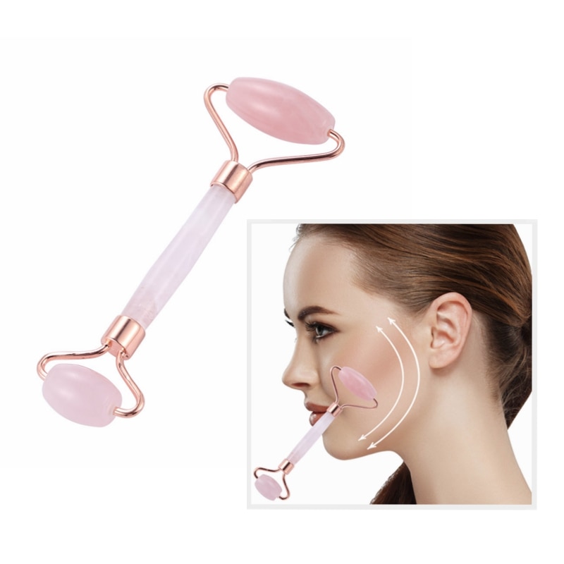 Rose Quartz Face Massage Roller Natural Jade Scraper Plate Double Head Slimming Face Massager Roller Face Anti Wrinkle Removal