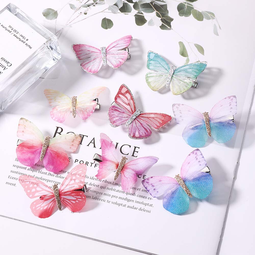 2PCs/Set Girls Colorful Dream Butterfly Cartoon Hairpin Children Fashion Hair Clips For Hair Barrettes Headband Hair Accessories