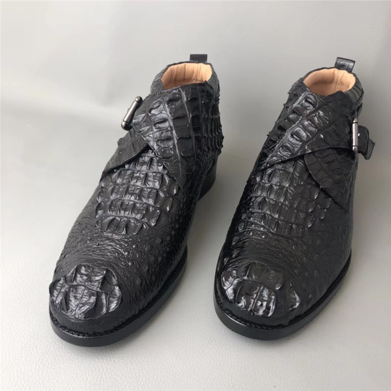 High Quality Authentic Real Alligator Skin Male Low-heeled Dress Shoes Genuine Crocodile Leather High Lift Men's Winter Shoes