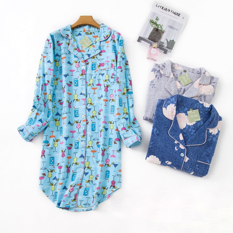 100% Brushed cotton nightshirts women nightgowns sleepwear Winter Plus size Autumn sleepshirts Fresh Women night dress