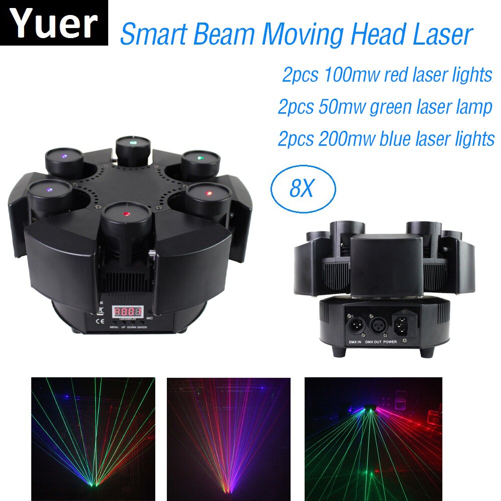 8Pcs 6 Heads Moving Head Beam Laser Light RGB Floral Color Laser Show Projector Unlimited Rotating Party Disco DJ Laser Lights