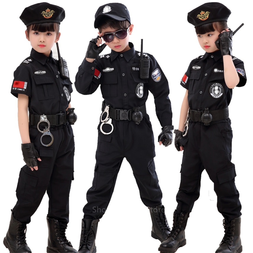 Children Traffic Special Police Halloween Carnival Party Performance Policemen Uniform Kids Army Boys Cosplay Costumes 110-160CM