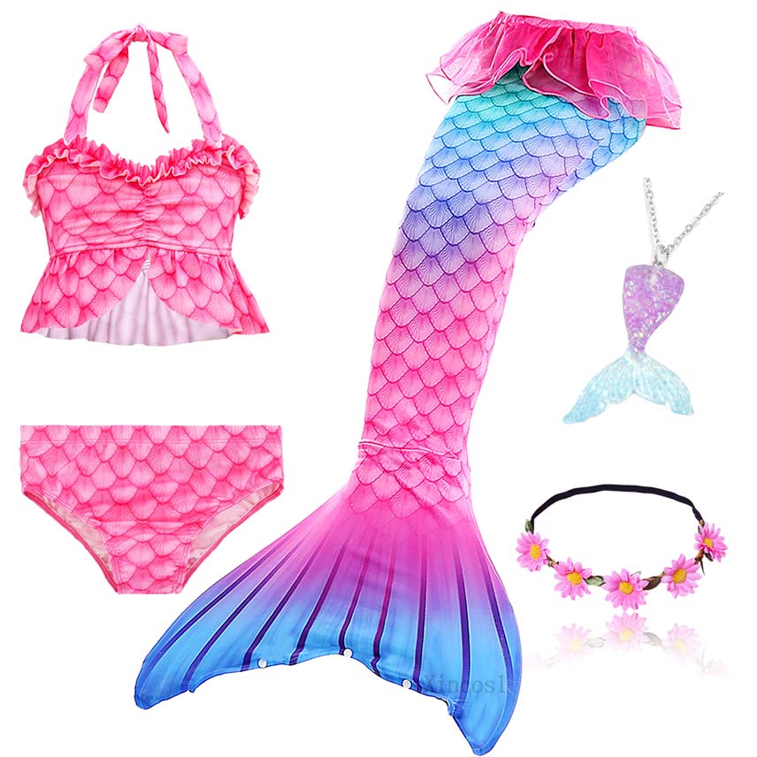 5Pcs/Set Girls Mermaid Tail Swimsuit Children the Little Mermaid Costume Cosplay Beach Clothes Bathing Suit