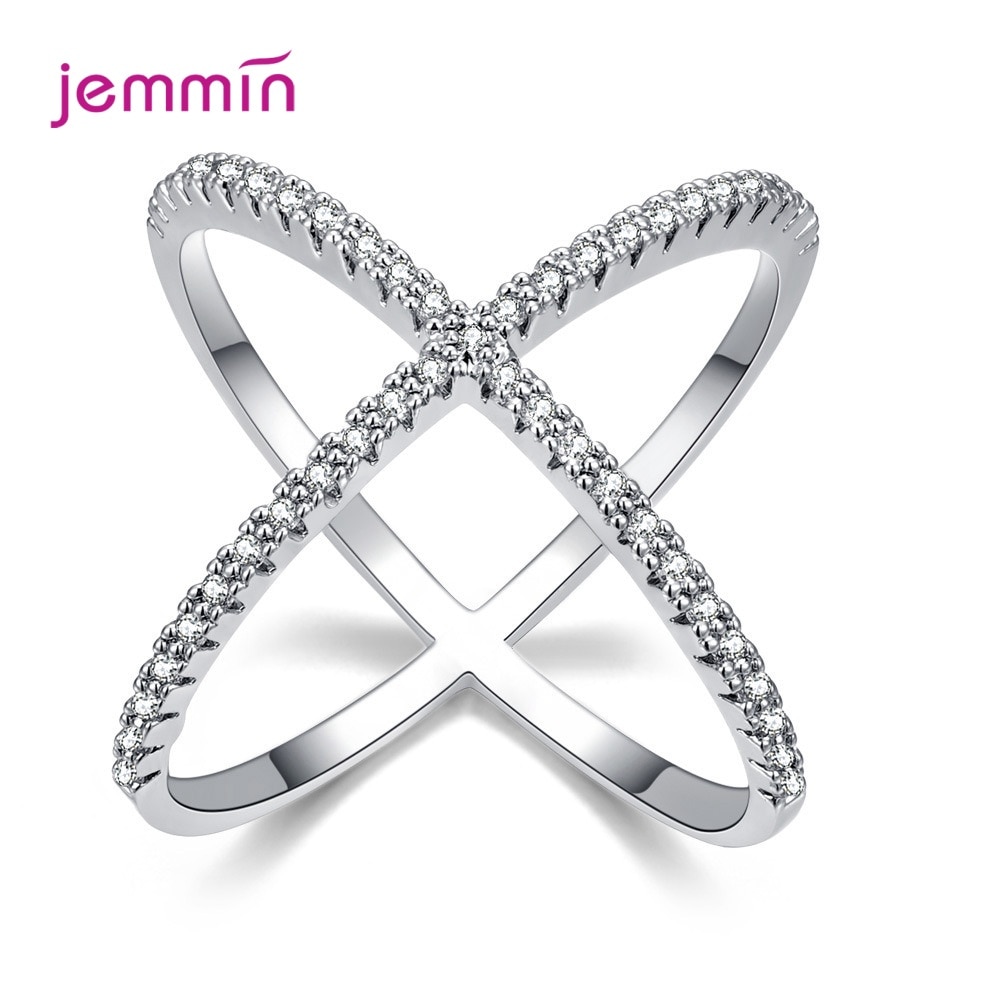 S925 Silver Jewelry X Crossing Finger Ring Female Fashion Micro Paved CZ Crystal Rings Infinity Sign Women Silver Rings Party