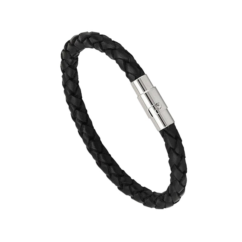 New Classic Style Men Leather Bracelet Simple Black Stainless Steel Button Neutral Accessories Hand-woven Jewelry Gifts