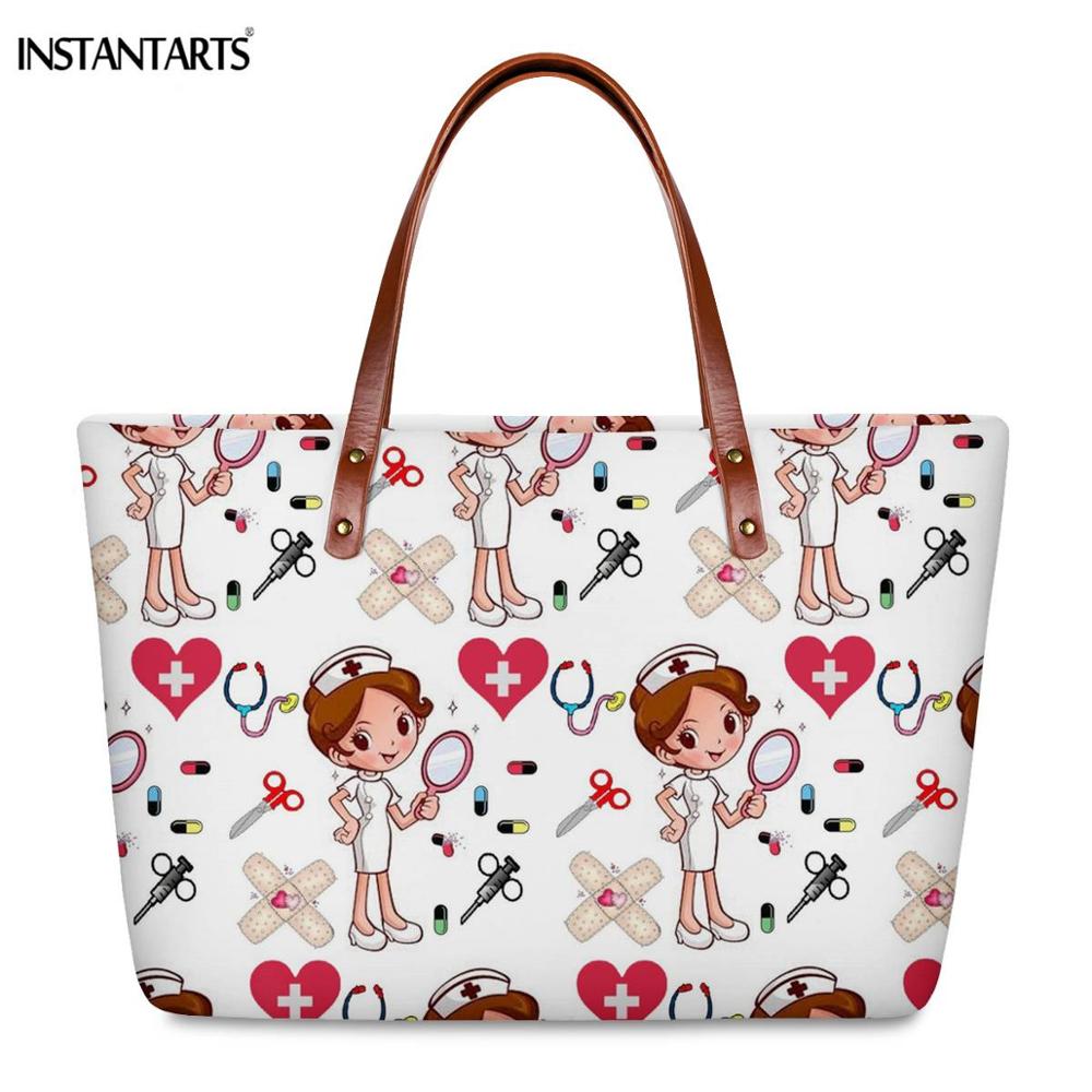 INSTANTARTS Cartoon Nurse Design Women Large Bags Girl Casual Outdoor Travel Nursing Tote Bag Big Capacity Handbags Brand Design