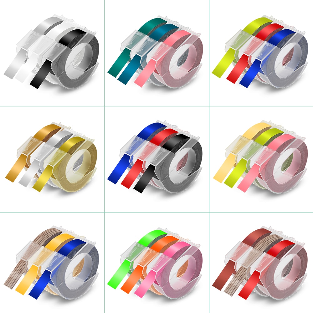 UniPlus 3PCS Label Maker Compatible for 3D Dymo Label Tapes Multicolor 9mm Printer Ribbon Motex E101 1610 Label Machine Tapes