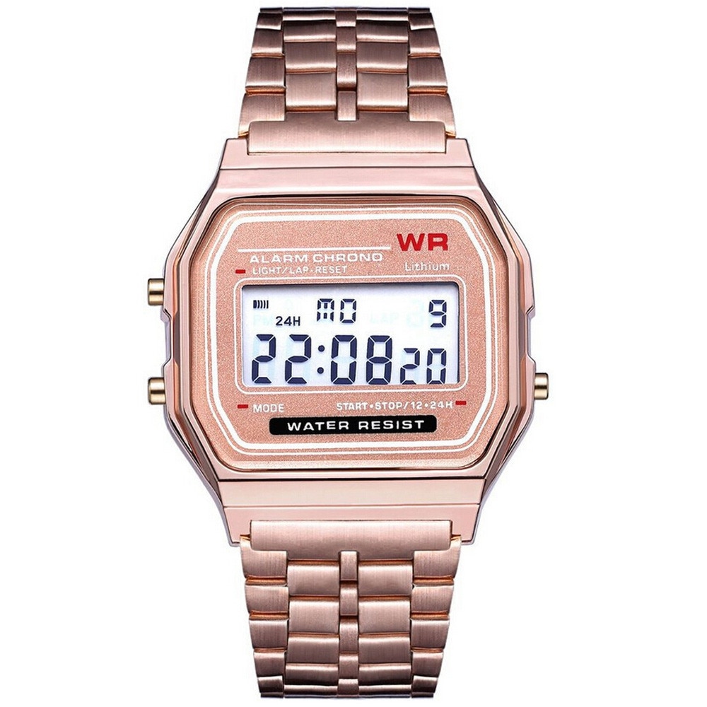 Electronic Watches Men Women LED Digital Waterproof Quartz Watch Stainless Steel Band Golden Wrist Watch Relogio Masculino