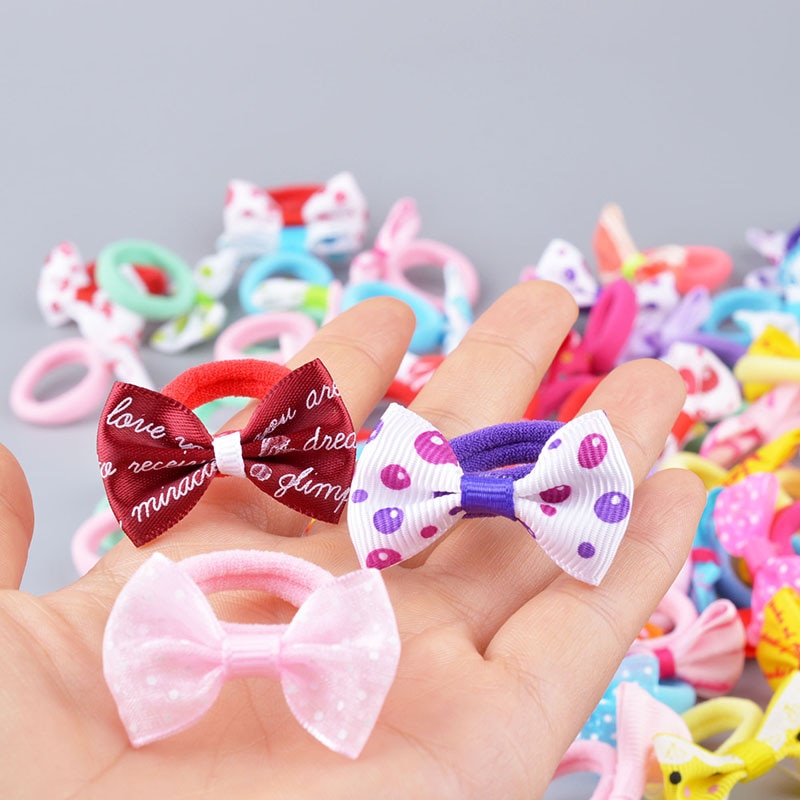 10 pcs New Girls Polka Dots Bow Elastic Hair Rubber Bands Accessories for Kids Tie Hair Ring Rope Line Holder Headdress clips A6