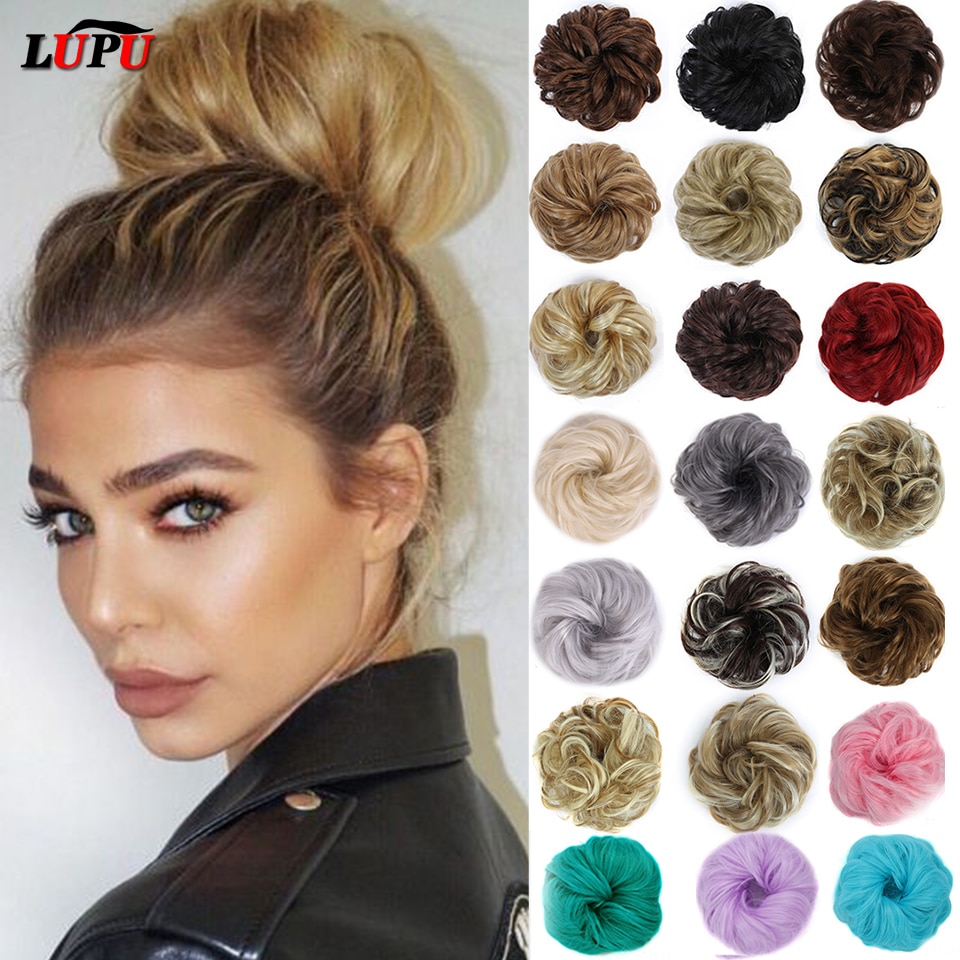 LUPU Curly Messy Chignon With Rubber Band Synthetic Hair Extensions Black Brown Donut Hair Bun High Temperature Fiber Hairpieces