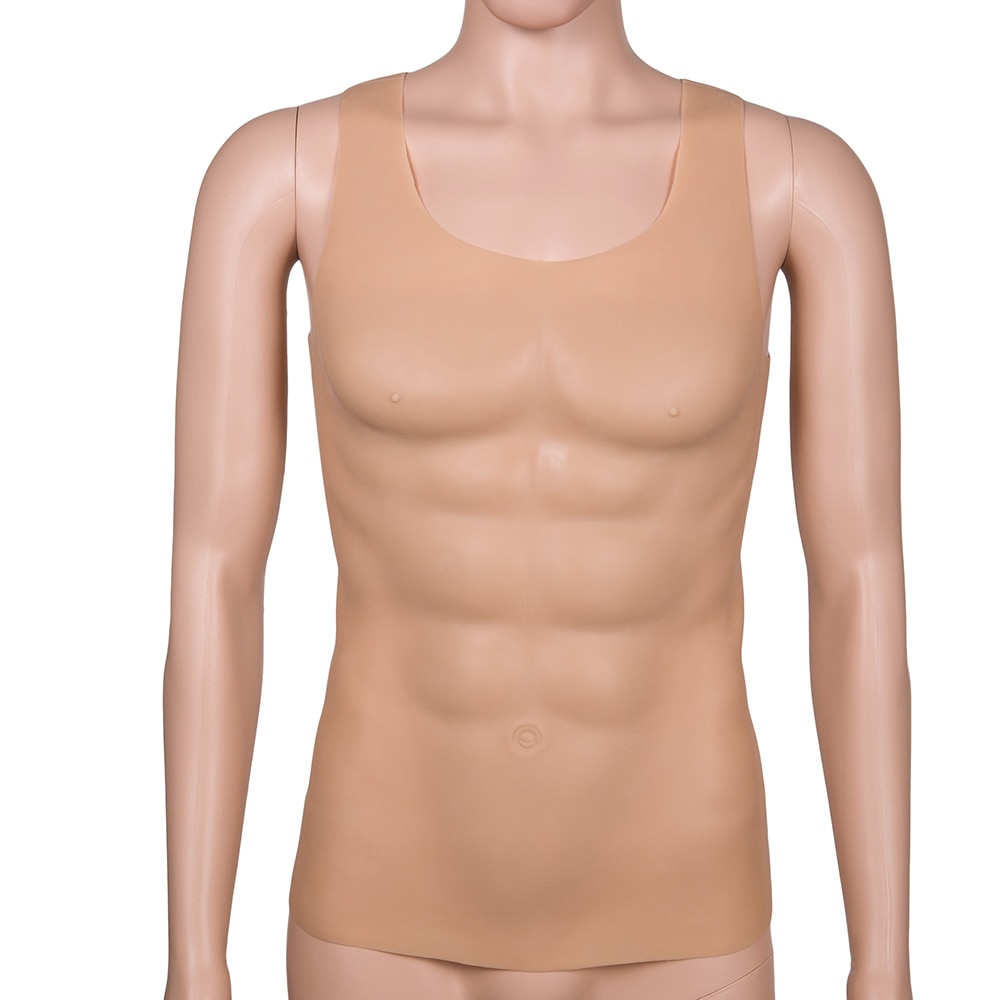 1750g Soft Silicone Fake Chest Man's Upper Piece Pecloralis Muscle Vest Bodysuit Realistic Crossdresser Torso Costume