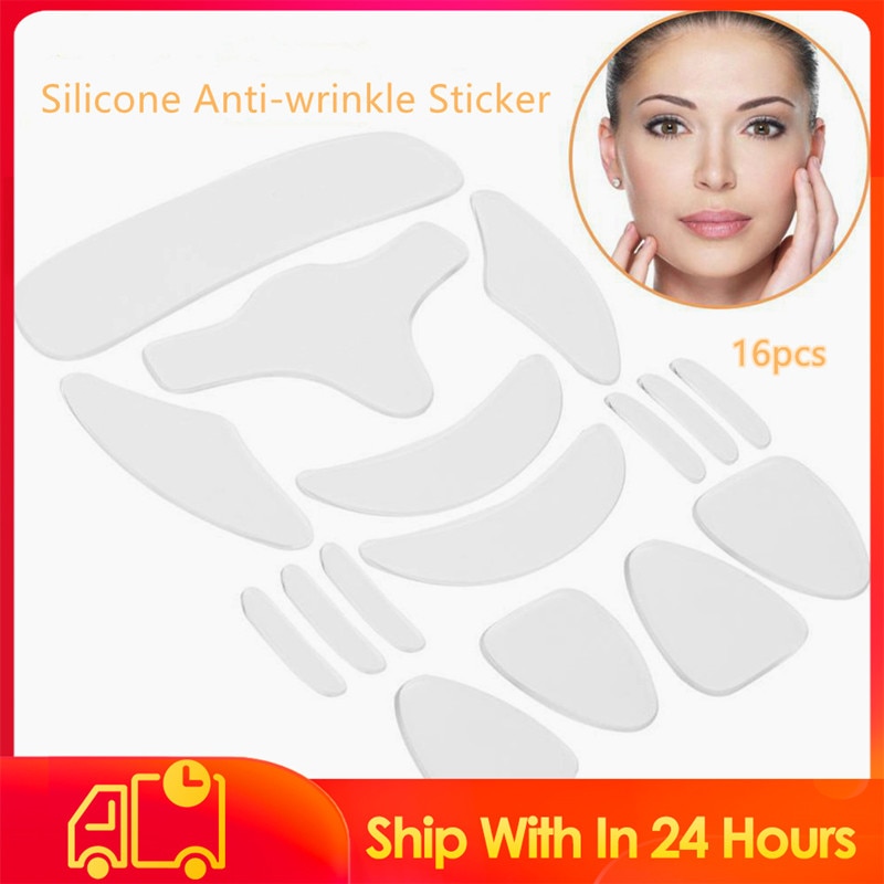 16 PCS/Set Reusable Silicone Anti-wrinkle Face Forehead Sticker Cheek Chin Sticker Facial Patches Wrinkle Remover Strips