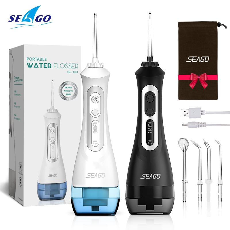 SEAGO USB Rechargeable Water Flosser Oral Irrigator Dental Portable 3 Modes 200ML Tank Water Jet Waterproof IPX7 Home