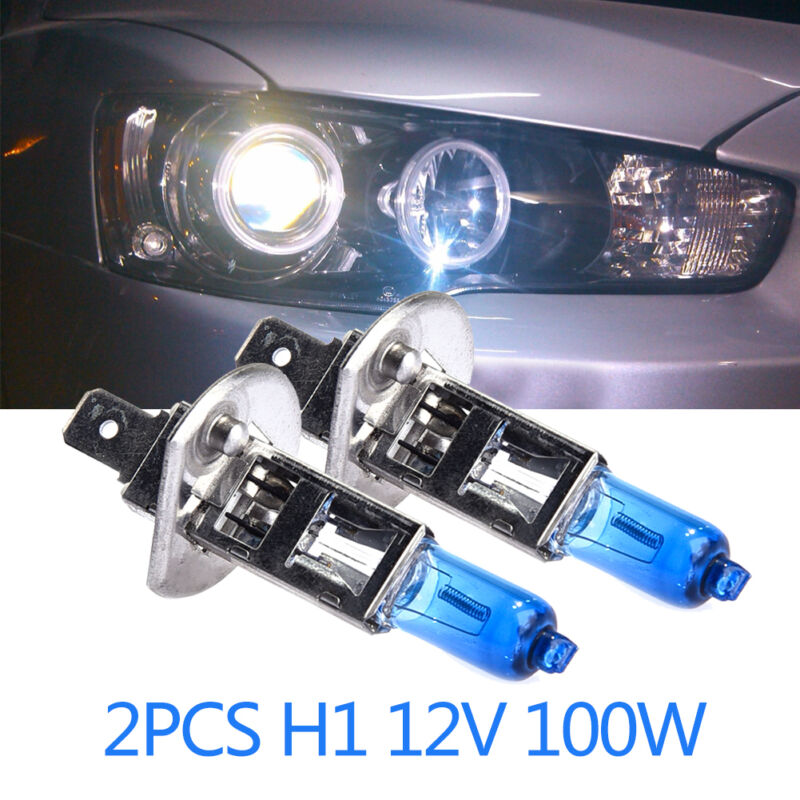 2 Pcs H1 12V 100W Car Headlights White 6000k Heads Lights Lamps Halogen Bulb