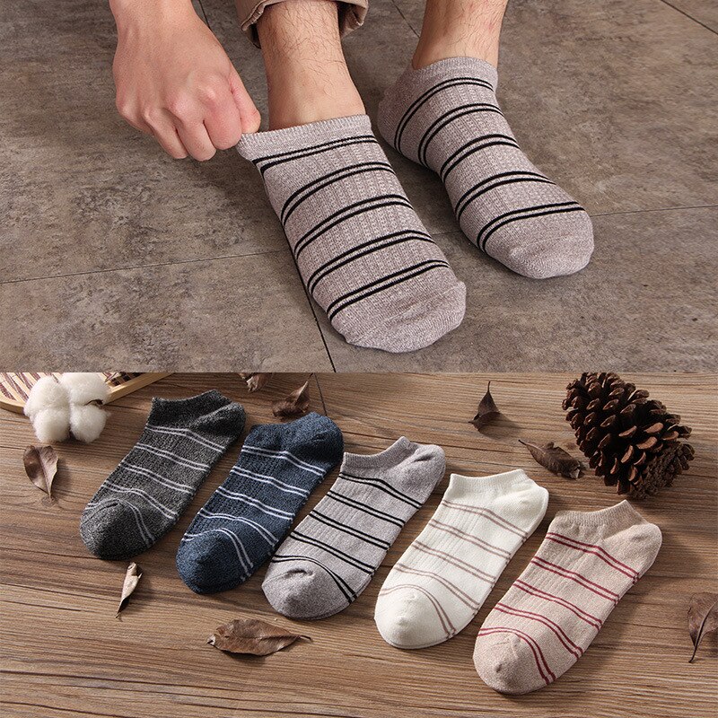 New Fashion 1 Pair Men's Cotton Striped Shallow Mouth Boat Socks Simple Style Casual Invisible Socks Hot Sale