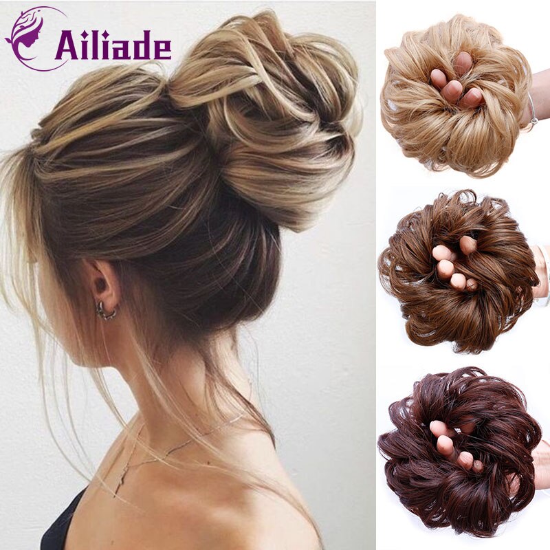 AILIADE Fashion Synthetic Fake Hair Bun Chignons for Adult Women Elastic Scrunchies Hair Piece Bun Hairpieces for Women