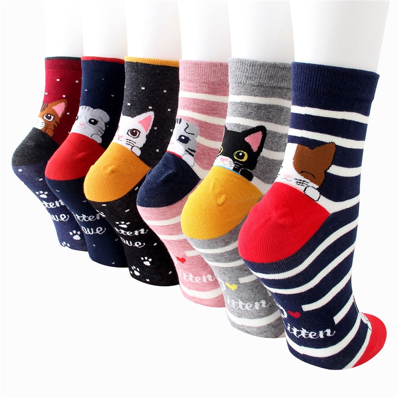 New arrival women's socks color 5 pairs/pack spring autumn-winter funny cartoon sock ladies and woman's striped cotton socks