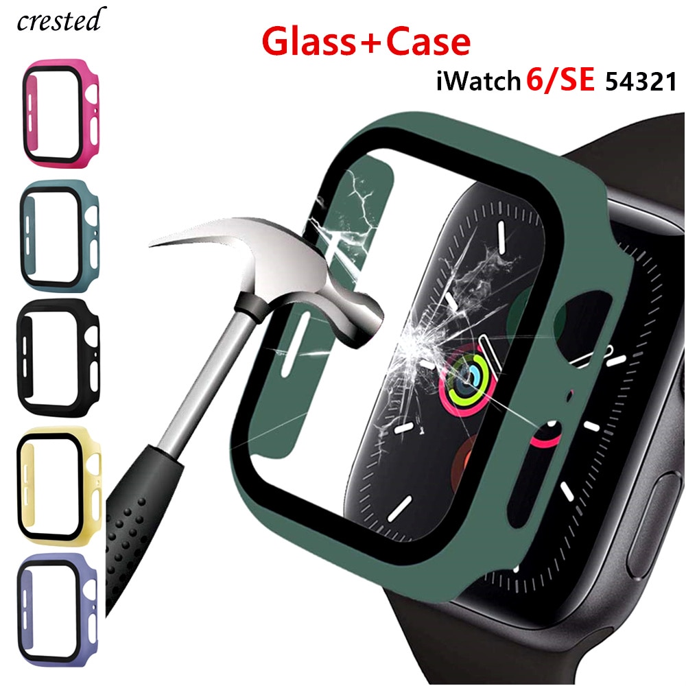 Glass+Cover For Apple Watch case 44mm 40mm 42mm 38mm iWatch case Accessorie bumper+Screen Protector Apple watch serie 3 4 5 6 SE