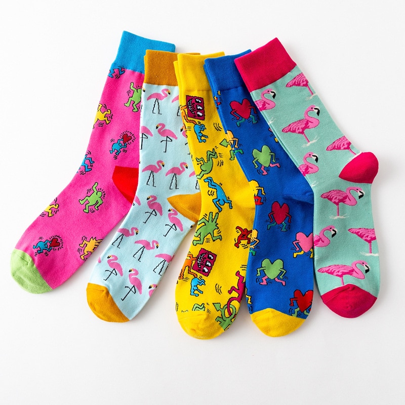 1 Pair New Fashion Hot Sale Cotton Cartoon Animals Casual Socks Loving Heart Flamingo Women Cute Funny Japanese Harajuku Socks