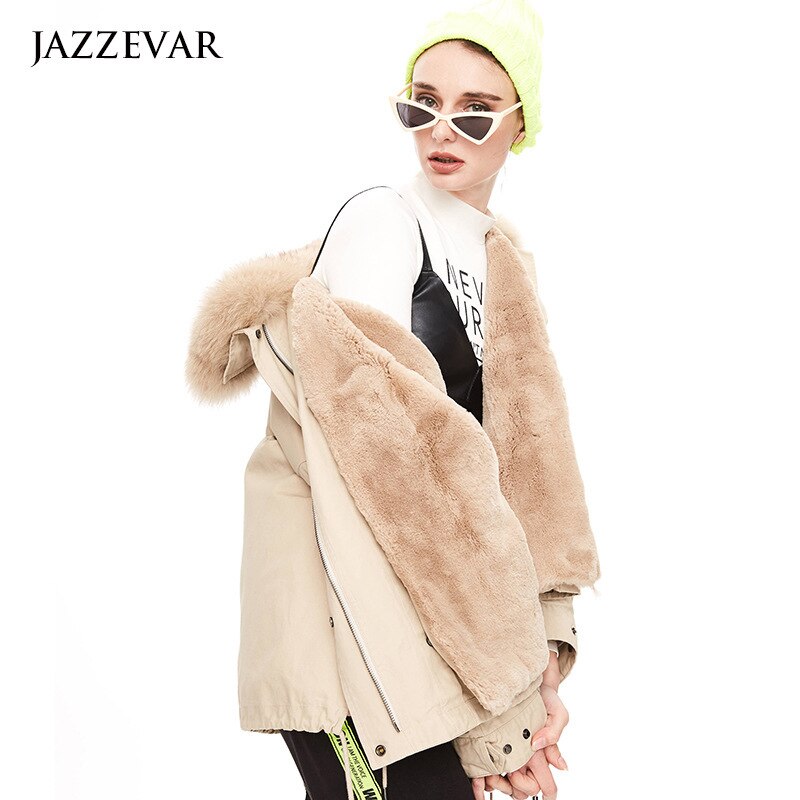 Real Fur Coats Winter Jackets Women s long Parka Waterproof Rabbit Fur Collar Hooded thick Warm Real Fox Fur Liner 2019 khaki