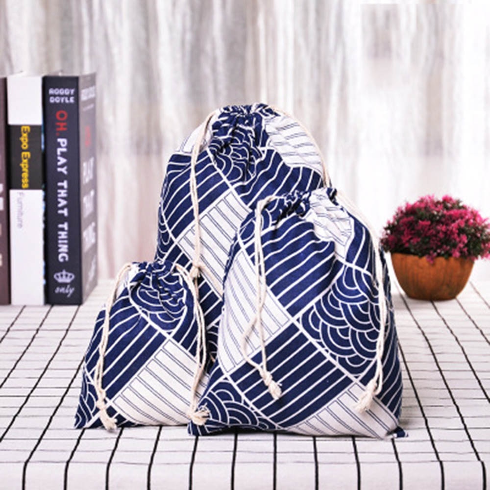1pc Casual Women Cotton Drawstring Shopping Bag Eco Reusable Folding Grocery Cloth Underwear Pouch Case Travel Home Storage Bag
