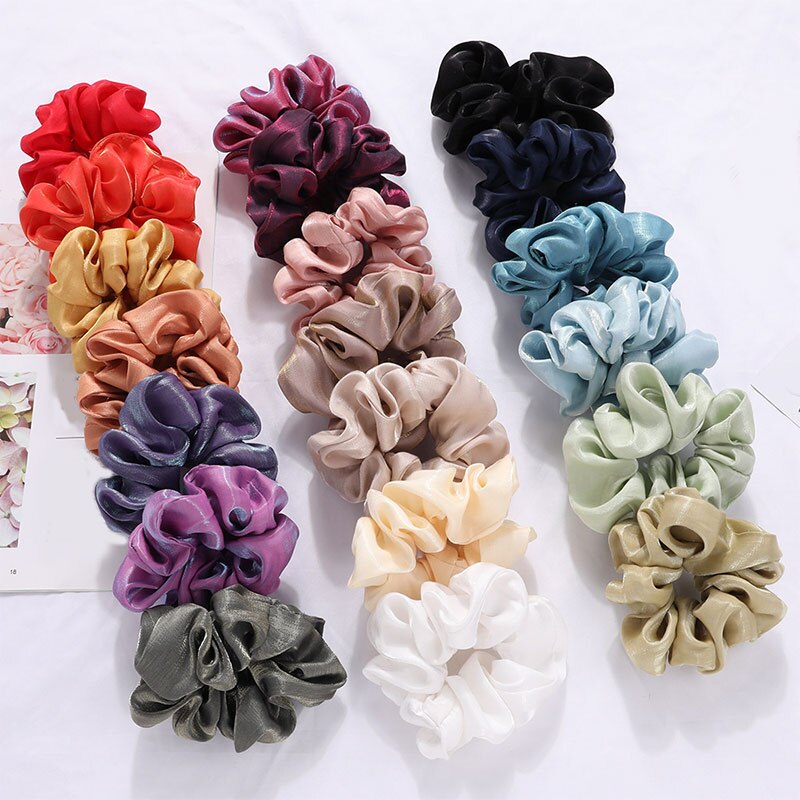 Women Satin Ponytail Holder Hair Scrunchies Girls Candy Color Elastic Hair Bands Sweet Headwear Silky Donut Hair Loop