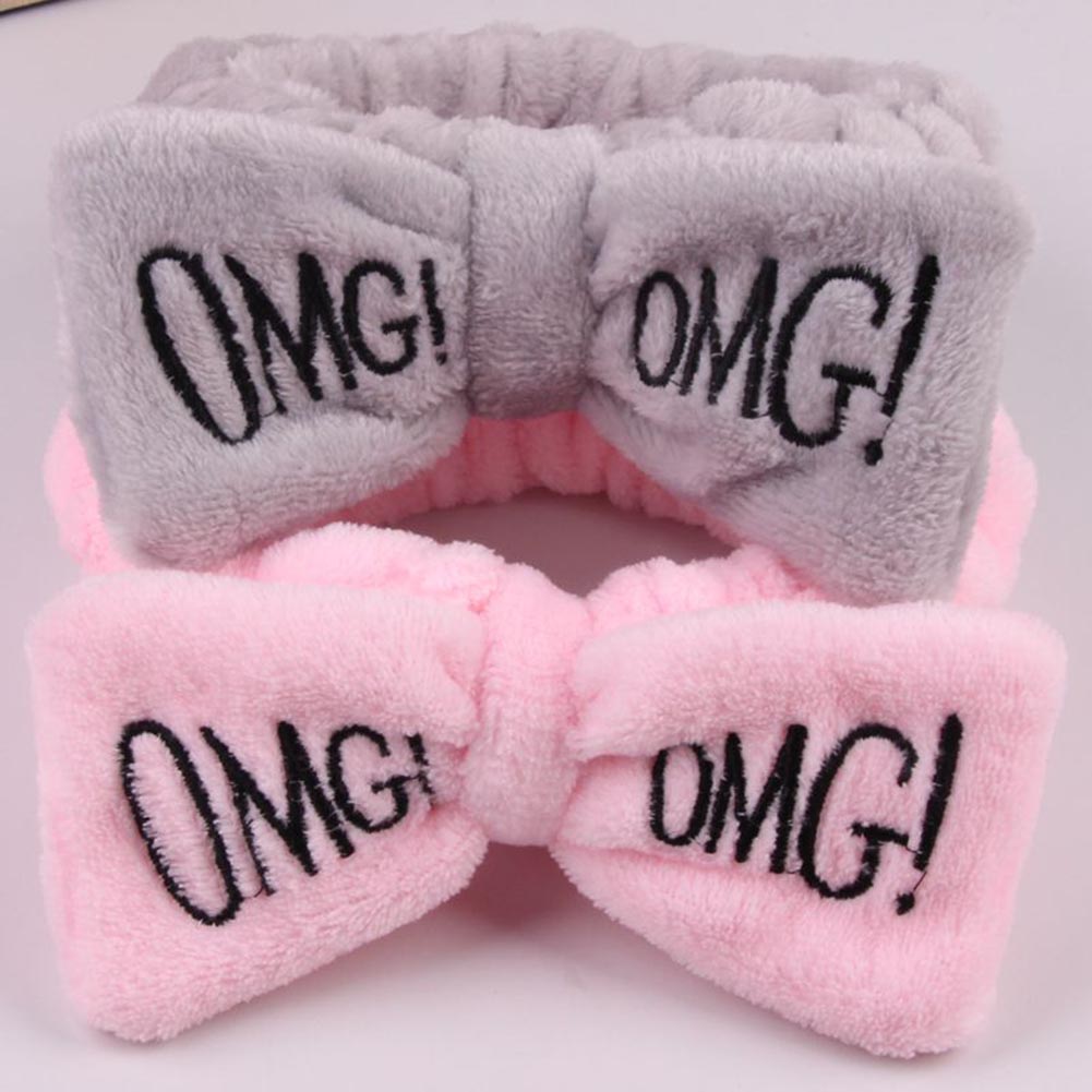 2021 New OMG Letter Coral Fleece Wash Face Hairbands For Women Cute Soft Bow Girls Headbands Hair Bands Turban Hair Accessories