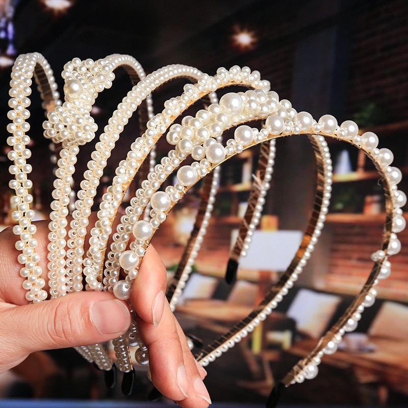 2021 New Luxury Big Pearl Hairbands Women Bow Sunflower Hair Hoops Girls Hair Accessories Fashion Jewelry Headband