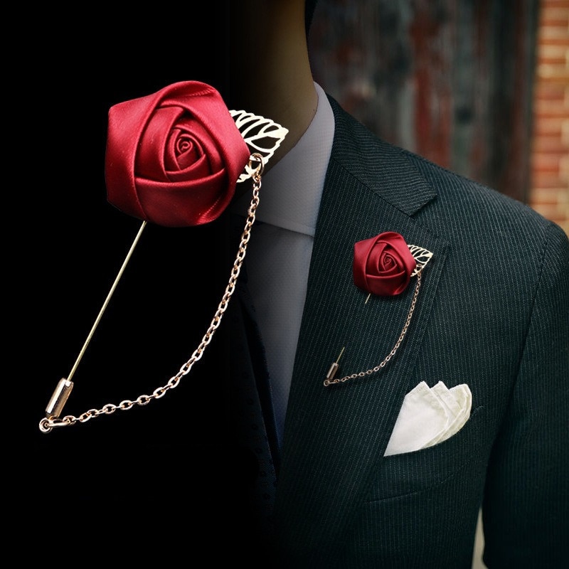 LKY Fr Boutonniere Corsage Wedding Boutonniere Pin for Men Women Silk Buttonhole Groomsmen Party Prom Suit Accessories Brooches