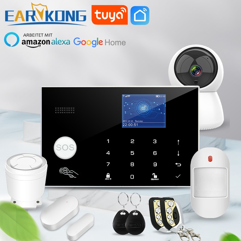 Wifi GSM Alarm System 433MHz Home Burglar Alarm Wireless & Wired Detector RFID TFT Touch Keyboard 11 Languages Compatible Alexa