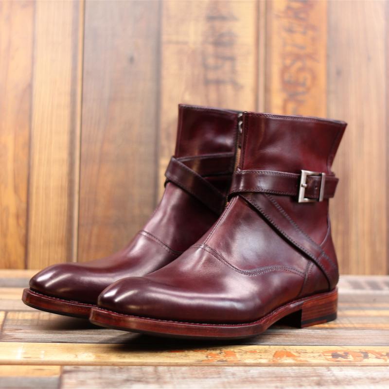 Sipriks Italian Goodyear Welted Dress Boots Mens Imported Burgundy Zip Boots Leather Outsole English Classic Monk Strap Shoes 45