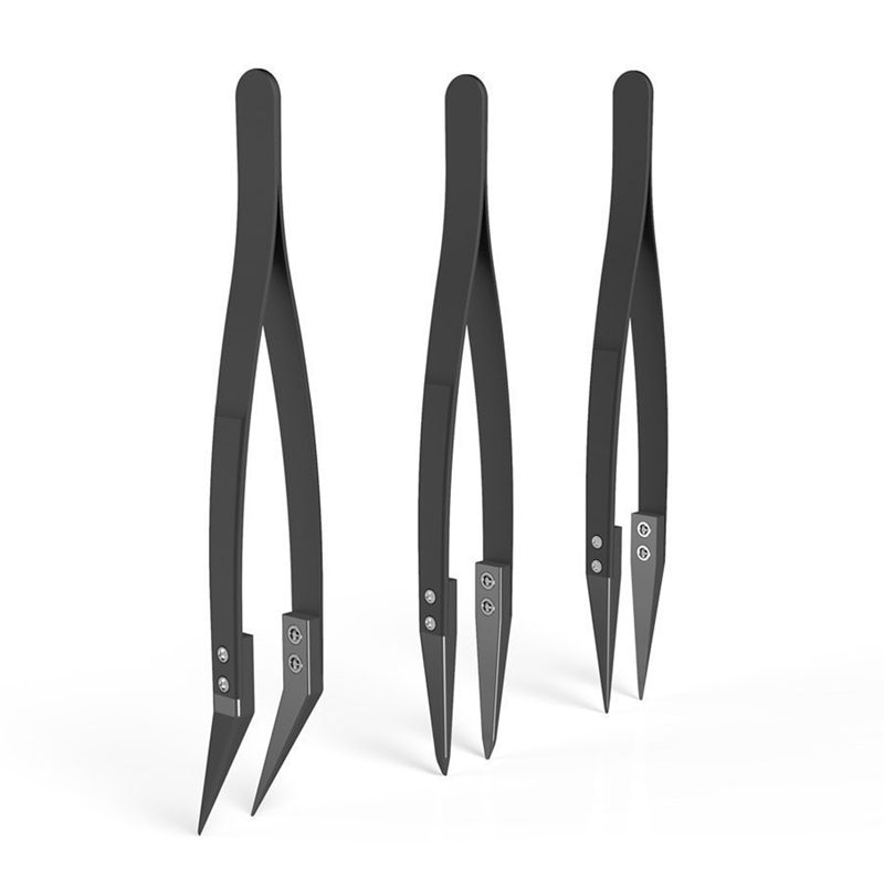 New Black Ceramic Tweezers Set - Antistatic,Anticorrosion,Antimagnetic,Highly Heat Resistant(3Pack)