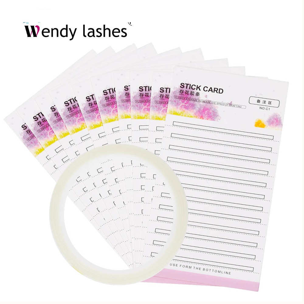 10Pcs Grafting Blossom Stick Eyelash Extension Storage Card Grafted Premade Fans Volume Lash Sticky Strip Tape False Eyelashes