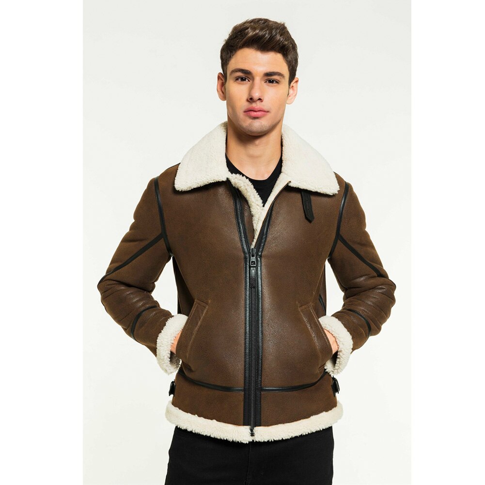 2019 New Mens Brown Shearling Jacket Turkey Bomber Jacket Short Fur Coat Mens Winter Coats