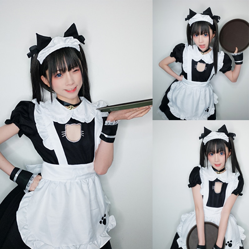 Cat Maid Outfit COSPLAY Sexy Lolita Anime Cute Soft Girl Maid Uniform Appealing Set Stage Costume Accessories 5 Piece Set