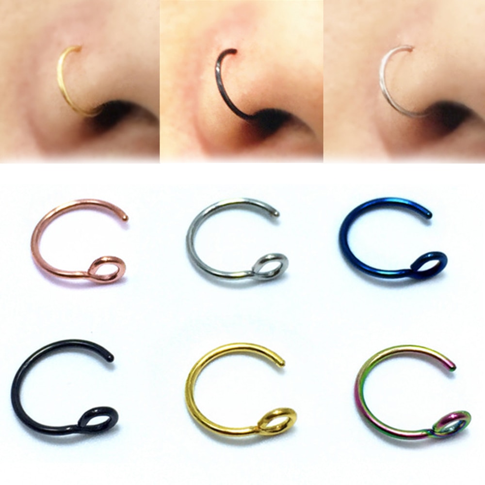 5pcs/Lot Steel Dainty Faux Nose Rings Fake Septum Rings Hoop Nostril Piercing Fake Clip on Nose Rings Piercings Jewelry