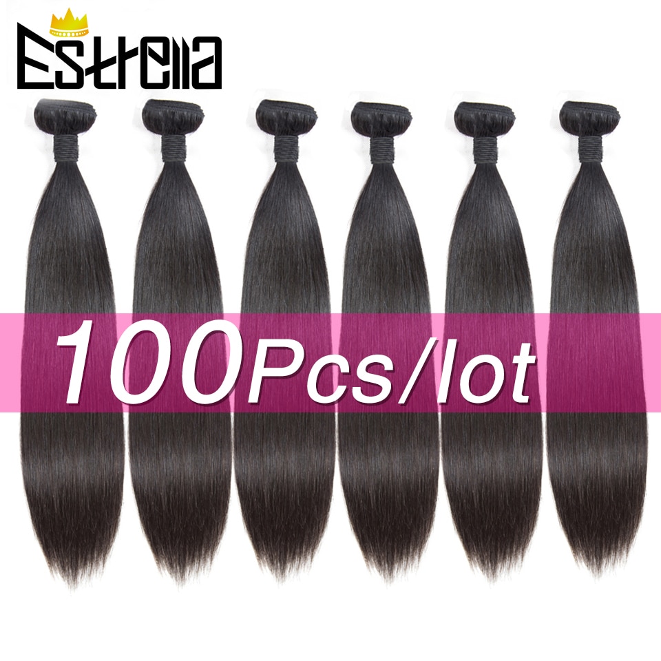 Brazilian 100% Human Hair Bundles Straight 100Pcs/Lot Remy Hair Weaving Bundles Deal Free Tangle No Shedding 8-26" Natural Color
