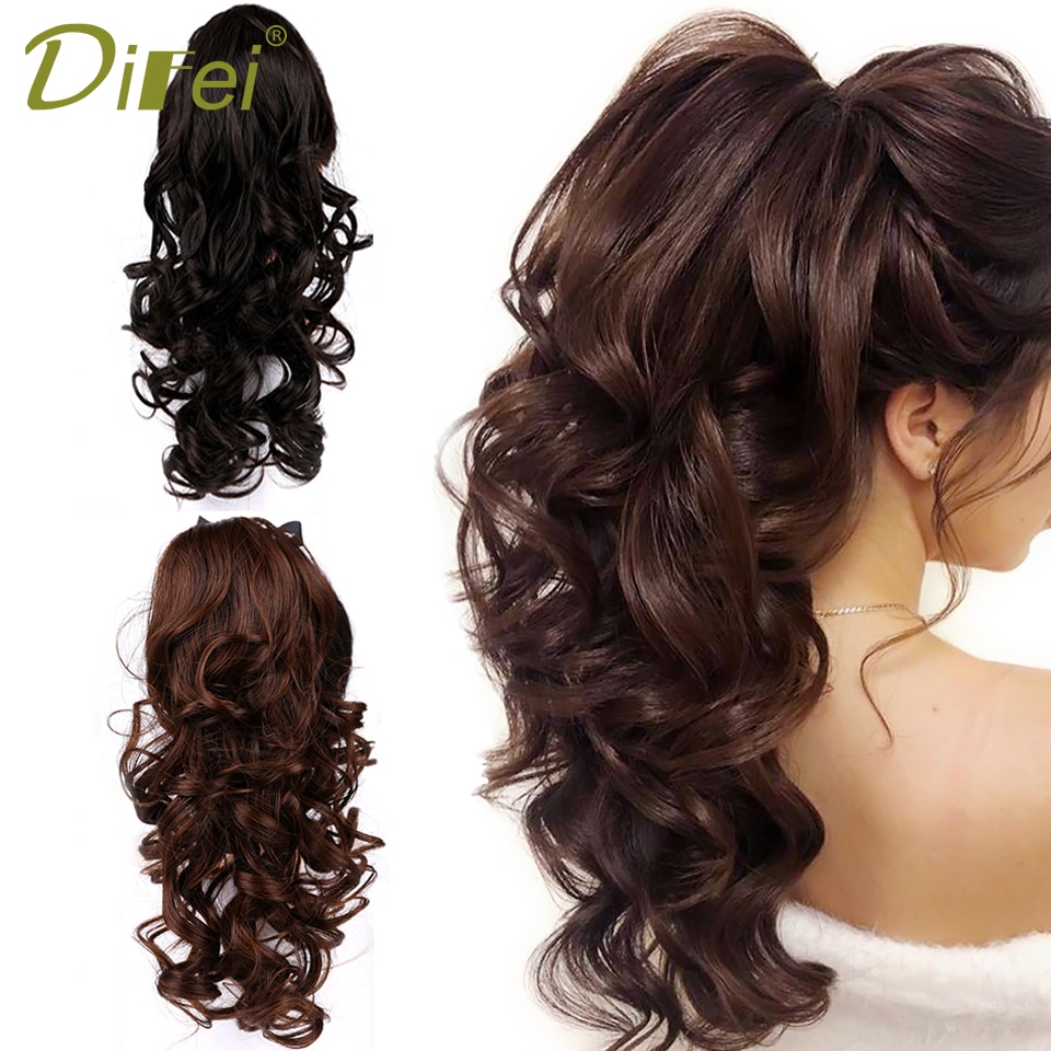 DIFEI Women's Long Wavy Ponytail Clip in Hairpiece One Piece High Temperature Fiber Synthetic Natural Wrap Around Hair