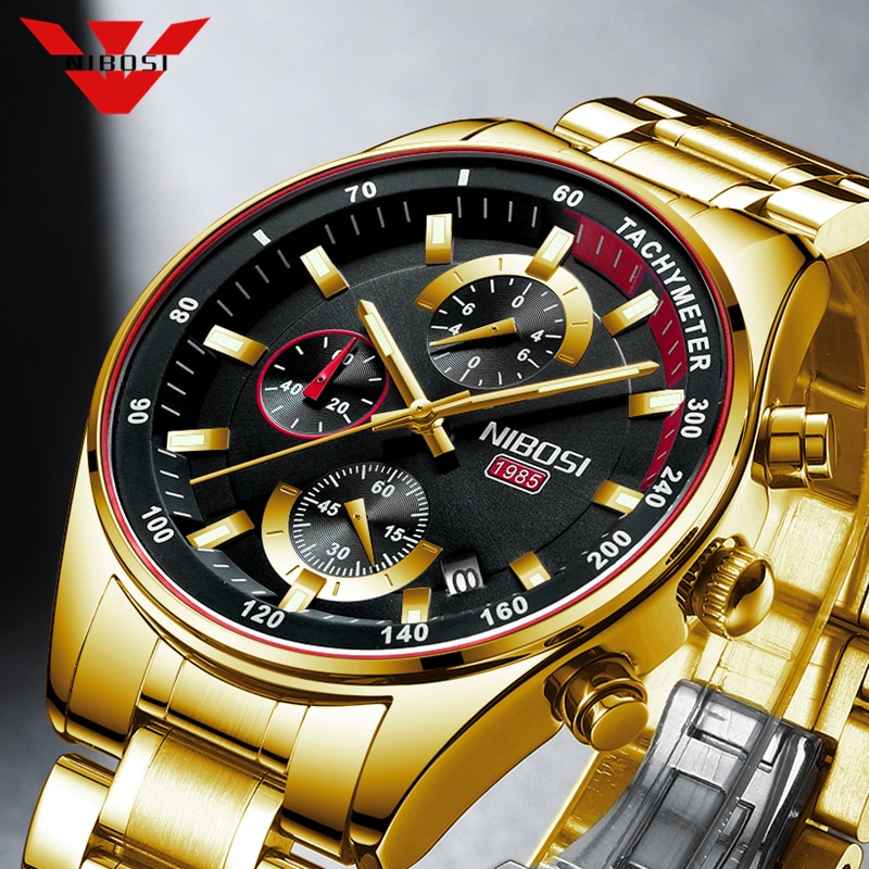 NIBOSI Fashion Mens Watches Top Brand Luxury Wrist Watch Quartz Clock Gold Watch Men Waterproof Chronograph Relogio Masculino