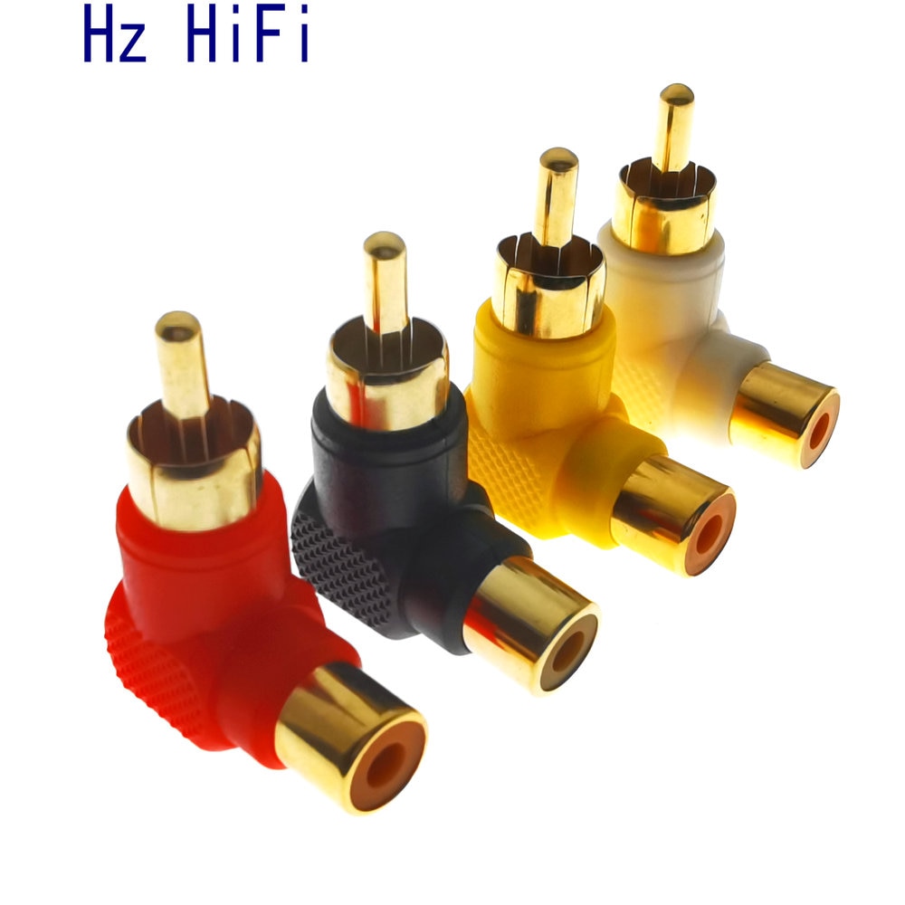 2PCS HOT NEW RCA Plating Gold 90 Degree Elbow RCA Right Angle Connector Plug Adapters Male To Female Audio