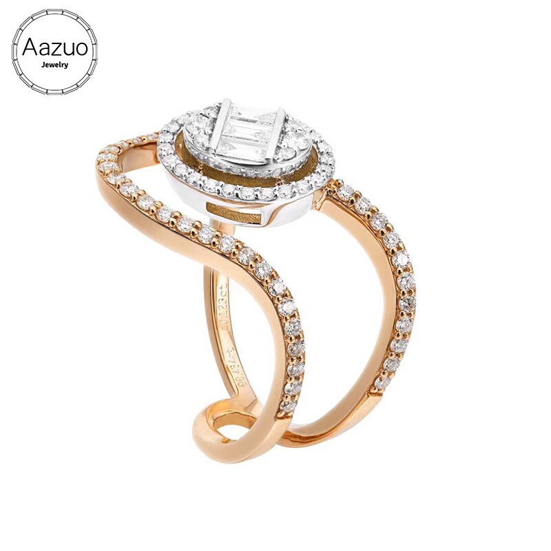 Aazuo 18K Rose Gold Real Diamond Mirco Paved Fashion Irregular Line Ring for Woman Charm Jewelry Love Gift tiny thin Au750