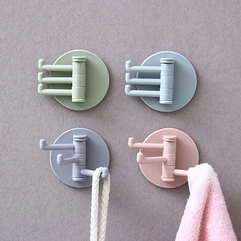 hot sale 1pc Bathroom Hooks 3 Branch Rotating Hook Creative Seamless Paste Kitchen Bathroom Wall Hook